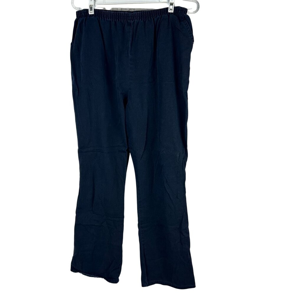 Chic Navy Blue Pants Womens Size 18 Cotton Pull On Elastic Waist Straight Leg